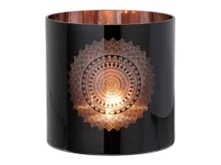 Portavelas de vidrio negro - cobre 20x20x20 cm