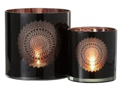 Portavelas de vidrio negro - cobre 20x20x20 cm