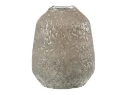 Portavelas irregular de vidrio gris 14x14x20cm