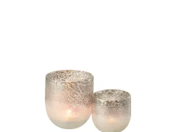 Portavelas milano cristal gris/rosa Alt. 15 cm