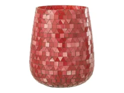 Portavelas triangular de vidrio rosa 17x17x21 cm
