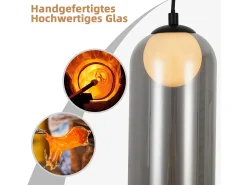 Primera lámpara colgante vintage para mesa de comedor gris ahumado G9 ovalada de altura ajustable para sala de estar