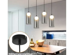 Primera lámpara colgante vintage para mesa de comedor gris ahumado G9 ovalada de altura ajustable para sala de estar