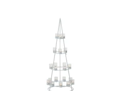 Árbol con 21 portavelas de vidrio en metal blanco 42x42x110 cm