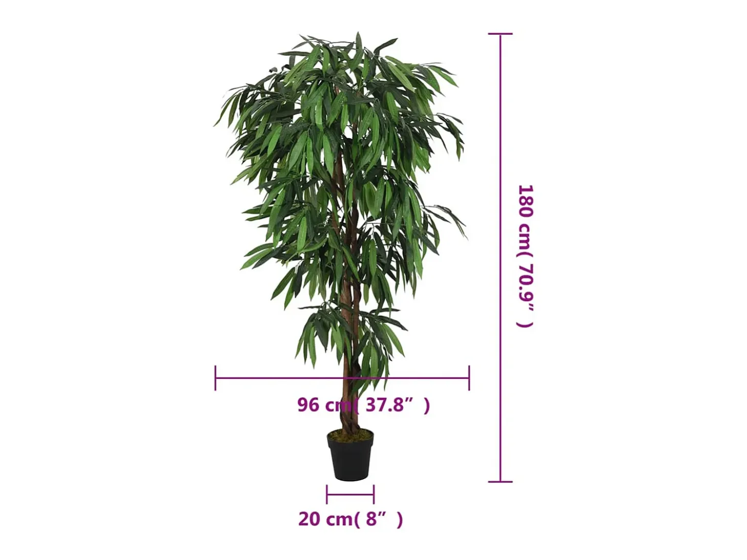 Árbol de mango artificial 900 hojas 180 cm verde