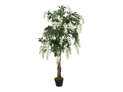 Árbol de wisteria artificial 840 hojas verde y blanco 120 cm ES972208