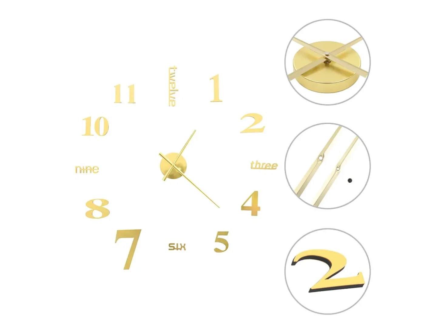 Reloj 3D de pared con diseño moderno 100 cm XXL dorado ES897079