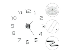 Reloj 3D de pared con diseño moderno 100 cm XXL plateado ES798058