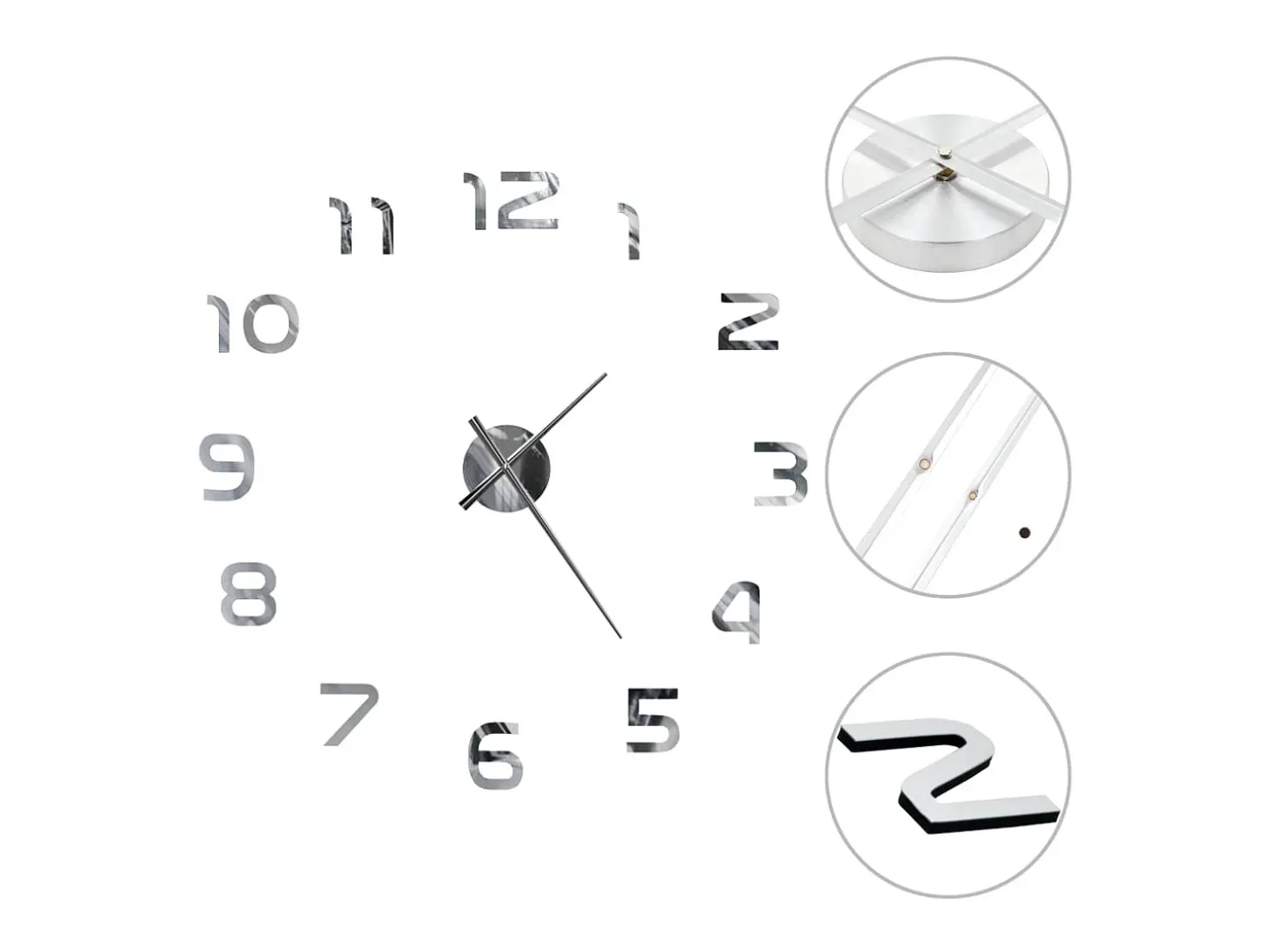 Reloj 3D de pared con diseño moderno 100 cm XXL plateado ES798058
