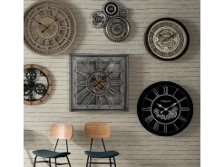 Reloj de pared circular con mecanismos negro/dorado 61x61x7 cm