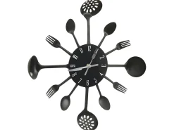 Reloj de pared diseño cuchara y tenedor negro 40 cm aluminio ES528387