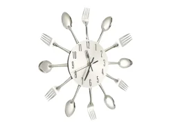 Reloj de pared diseño cuchara y tenedor plateado 31 cm aluminio ES906791