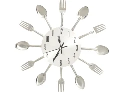 Reloj de pared diseño cuchara y tenedor plateado 31 cm aluminio ES906791