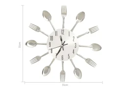 Reloj de pared diseño cuchara y tenedor plateado 31 cm aluminio ES906791