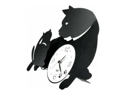 Reloj de pared Mamma Gatta 38x27 cm en hierro negro - Diseño de gato y gatitos - Mecanismo de batería silencioso - Fabricado en Italia