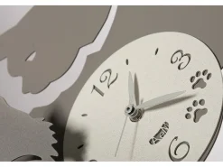 Reloj de pared Mamma Gatta 38x27 cm en hierro negro - Diseño de gato y gatitos - Mecanismo de batería silencioso - Fabricado en Italia