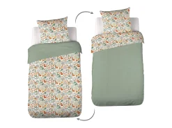 Ropa de cama de algodón reversible impreso otoño, 1 plaza verde