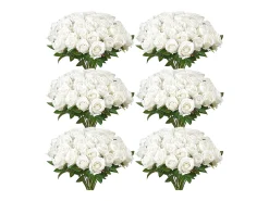 Rosa Artificial SucceBuy Flores Artificiales 508 mm, Ramos de Flores Artificiales Aspecto Realista con Cabeza de Rosa de 70 mm, Lote de 120, Blanco
