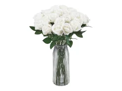 Rosa Artificial SucceBuy Flores Artificiales 508 mm, Ramos de Flores Artificiales Aspecto Realista con Cabeza de Rosa de 70 mm, Lote de 120, Blanco
