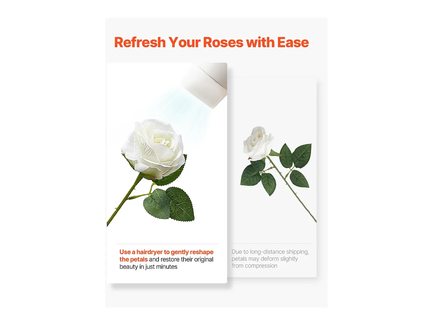 Rosa Artificial SucceBuy Flores Artificiales 508 mm, Ramos de Flores Artificiales Aspecto Realista con Cabeza de Rosa de 70 mm, Lote de 120, Blanco