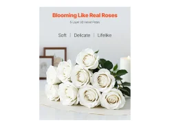 Rosa Artificial SucceBuy Flores Artificiales 508 mm, Ramos de Flores Artificiales Aspecto Realista con Cabeza de Rosa de 70 mm, Lote de 60, Blanco