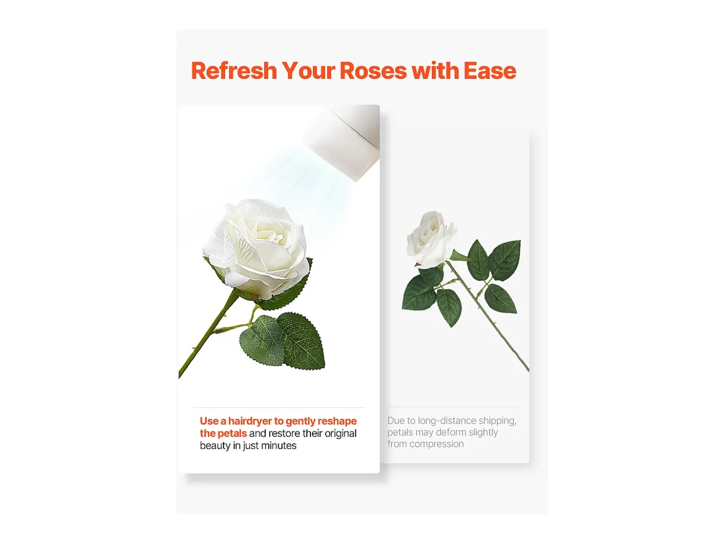 Rosa Artificial SucceBuy Flores Artificiales 508 mm, Ramos de Flores Artificiales Aspecto Realista con Cabeza de Rosa de 70 mm, Lote de 60, Blanco