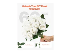 Rosa Artificial SucceBuy Flores Artificiales 508 mm, Ramos de Flores Artificiales Aspecto Realista con Cabeza de Rosa de 70 mm, Lote de 60, Blanco