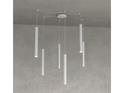 Round Tube Sospensione 6 Luci Grigio Cavo Cm.250 Con Base