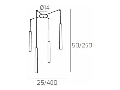 Round Tube Sospensione 4 Luci Grigio Antracite Cavo Cm.250 Con Base