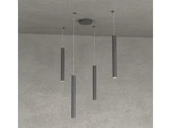 Round Tube Sospensione 4 Luci Grigio Antracite Cavo Cm.250 Con Base