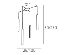 Round Tube Sospensione 4 Luci Nero Cavo Cm.250 Con Base
