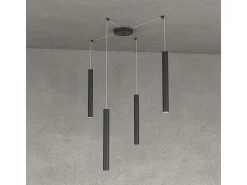 Round Tube Sospensione 4 Luci Nero Cavo Cm.250 Con Base