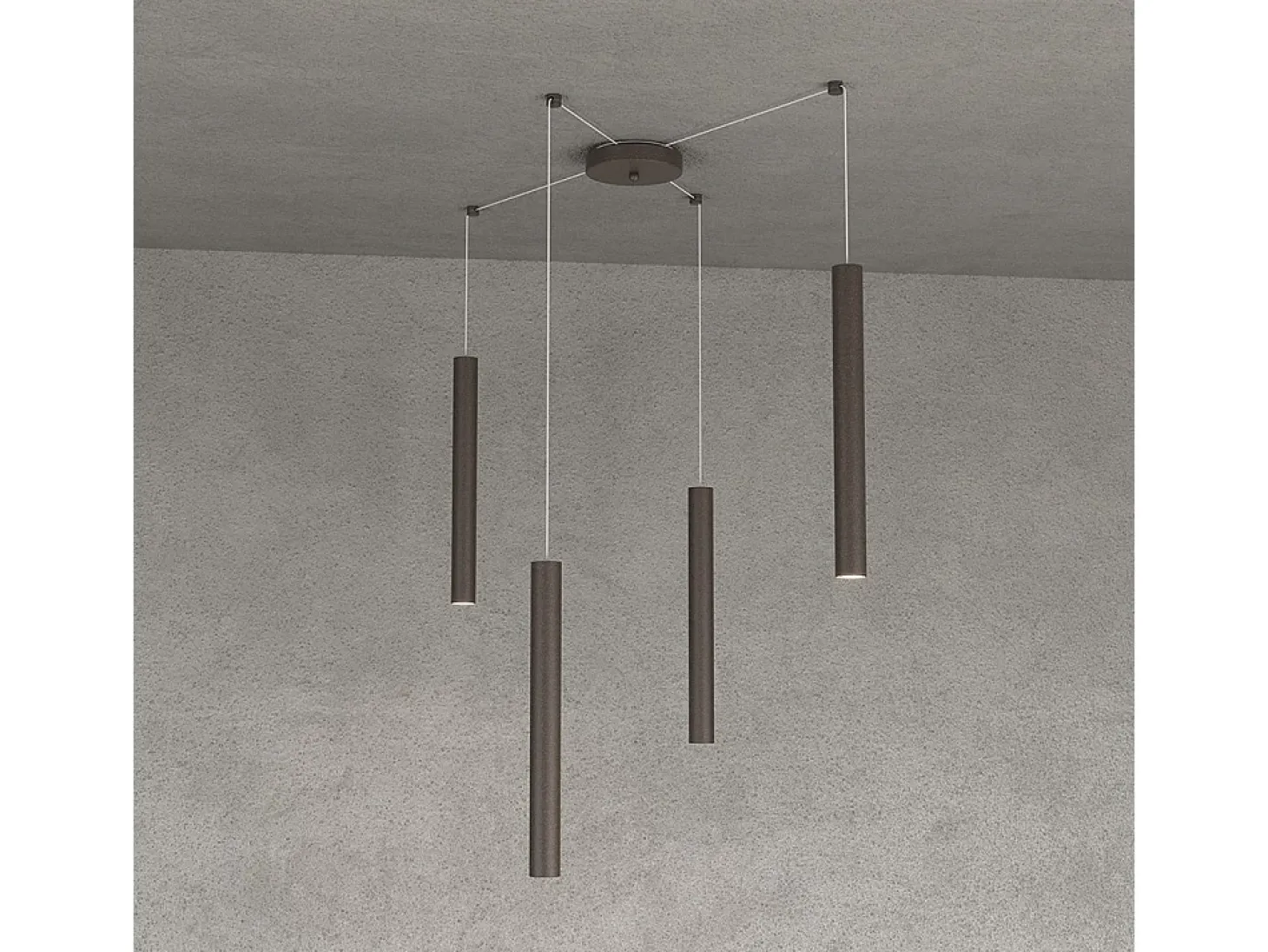 Round Tube Sospensione 4 Luci Marrone Cavo Cm.250 Con Base