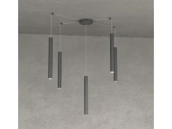 Round Tube Sospensione 5 Luci Grigio Antracite Cavo Cm.250 Con Base