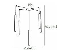 Round Tube Sospensione 5 Luci Grigio Antracite Cavo Cm.250 Con Base