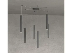 Round Tube Sospensione 6 Luci Grigio Antracite Cavo Cm.250 Con Base
