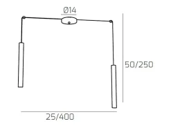 Round Tube Sospensione 2 Luci Bianco Cavo Cm.250 Con Base