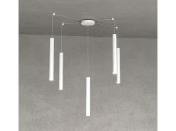 Round Tube Sospensione 5 Luci Bianco Cavo Cm.250 Con Base