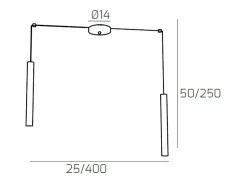 Round Tube Sospensione 2 Luci Marrone Cavo Cm.250 Con Base