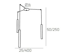 Round Tube Sospensione 3 Luci Marrone Cavo Cm.250 Con Base