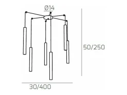 Round Tube Sospensione 6 Luci Marrone Cavo Cm.250 Con Base