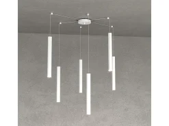 Round Tube Sospensione 6 Luci Bianco Cavo Cm.250 Con Base