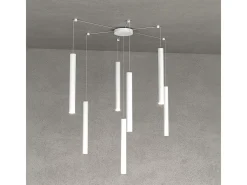 Round Tube Sospensione 7 Luci Bianco Cavo Cm.250 Con Base