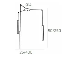 Round Tube Sospensione 3 Luci Nero Cavo Cm.250 Con Base