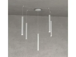 Round Tube Sospensione 5 Luci Grigio Cavo Cm.250 Con Base