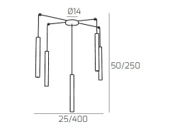 Round Tube Sospensione 5 Luci Grigio Cavo Cm.250 Con Base