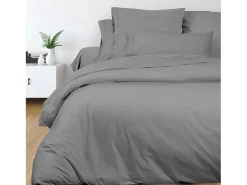 Sábana de algodón percal 260x300 cm gris CAMILLE, de camille