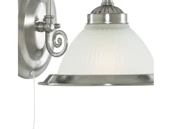 Searchlight American Diner 1 ljus vgglampa satin silver med syraribbad glasskrm, E27