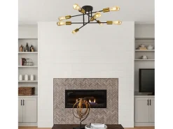 Searchlight Armstrong 8 Light Semi Flush Ceiling Light Matt Black, Satin Brass, E27