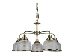 Searchlight Bistro 5 Ljus Multi Arm Ceiling Pendel Vit, Antik Mssing, E27